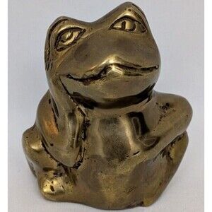 Vintage Solid Brass Frog Figurine Lucky Animal Home Desk Decor Collectible
